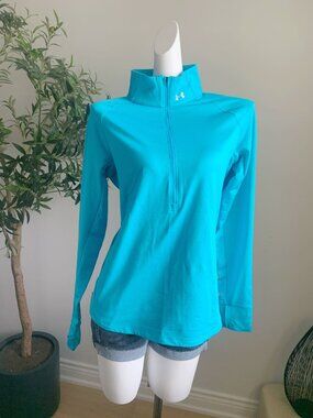 Under Armour ColdGear Aqua Blue Fitted Quarter Zip Pullover Size L